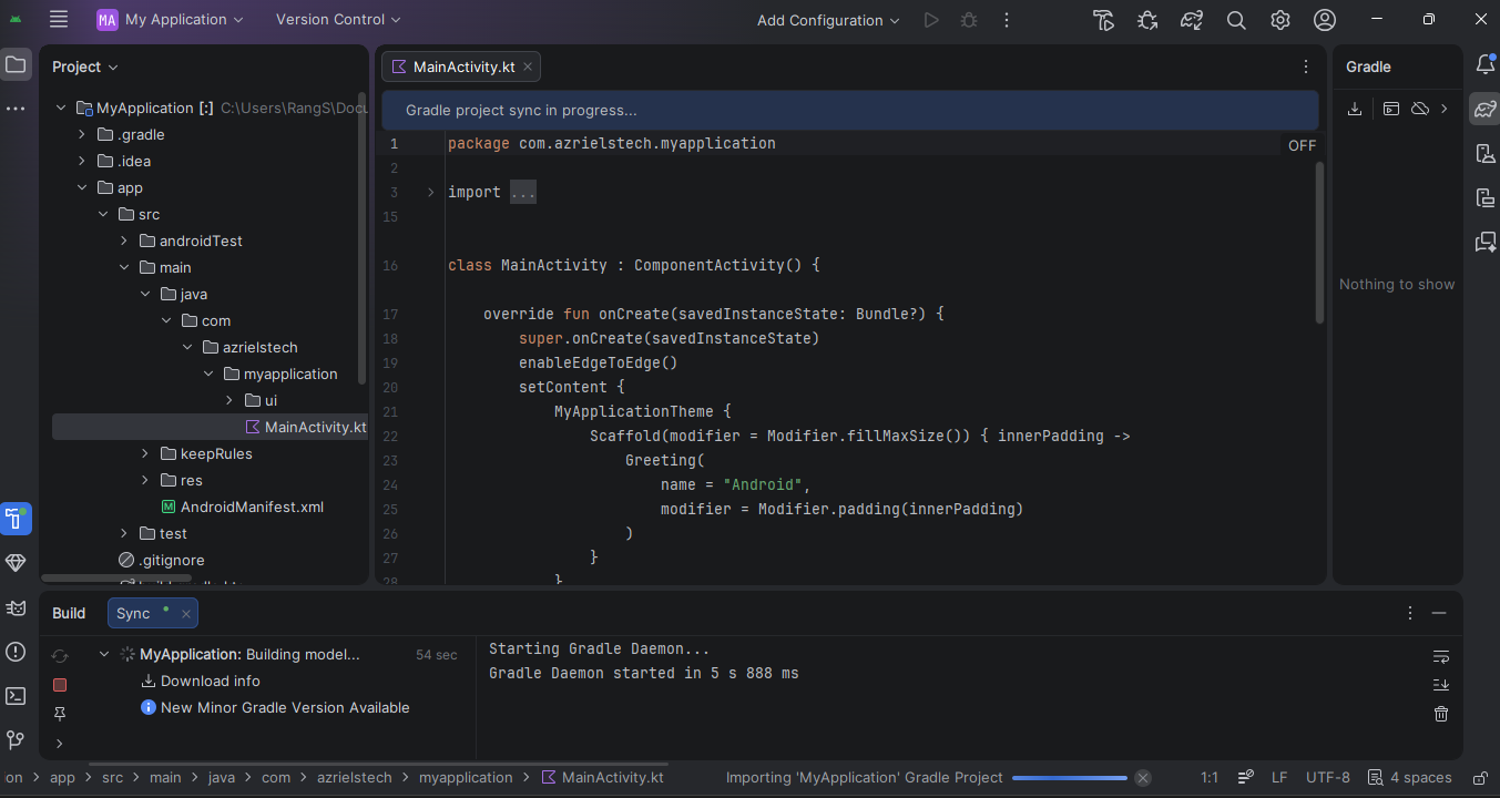Tampilan IDE android studio