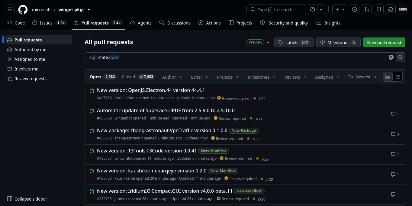 Screenshot halaman pull request