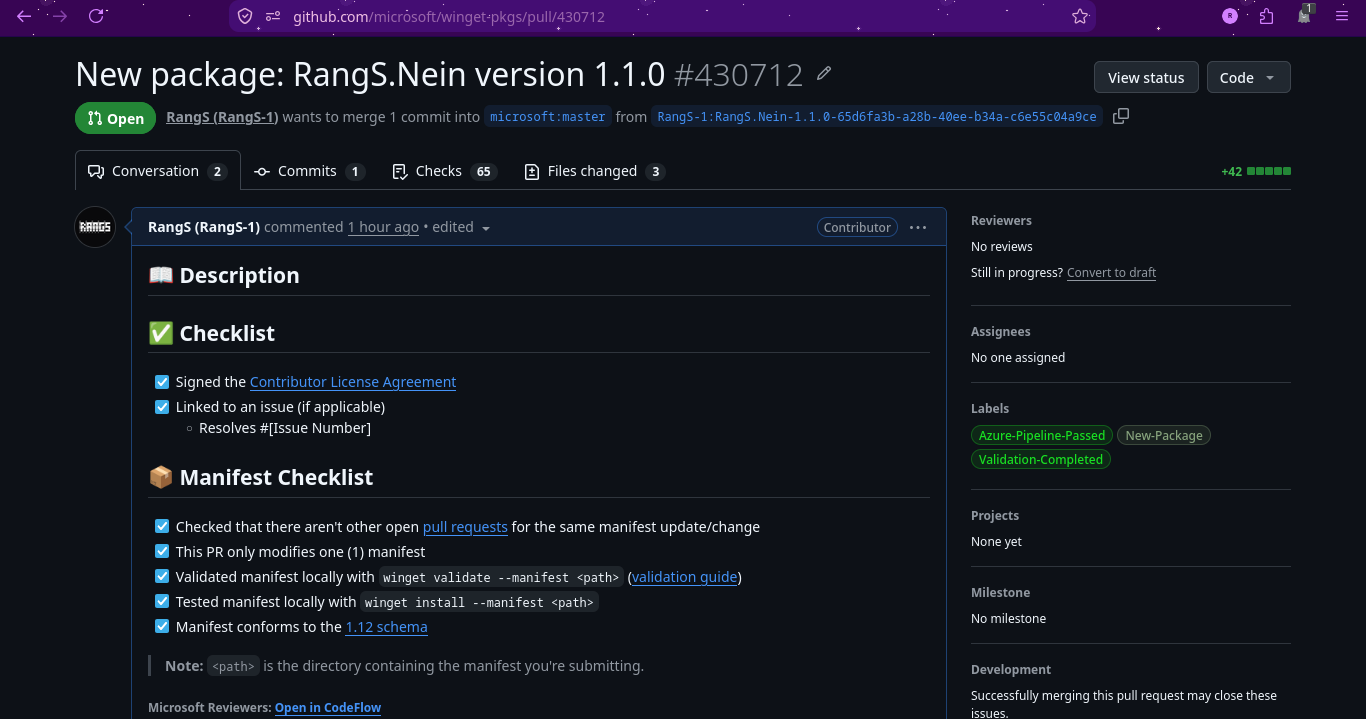 Tampilan halaman pull request untuk menunggu review dari maintainer winget